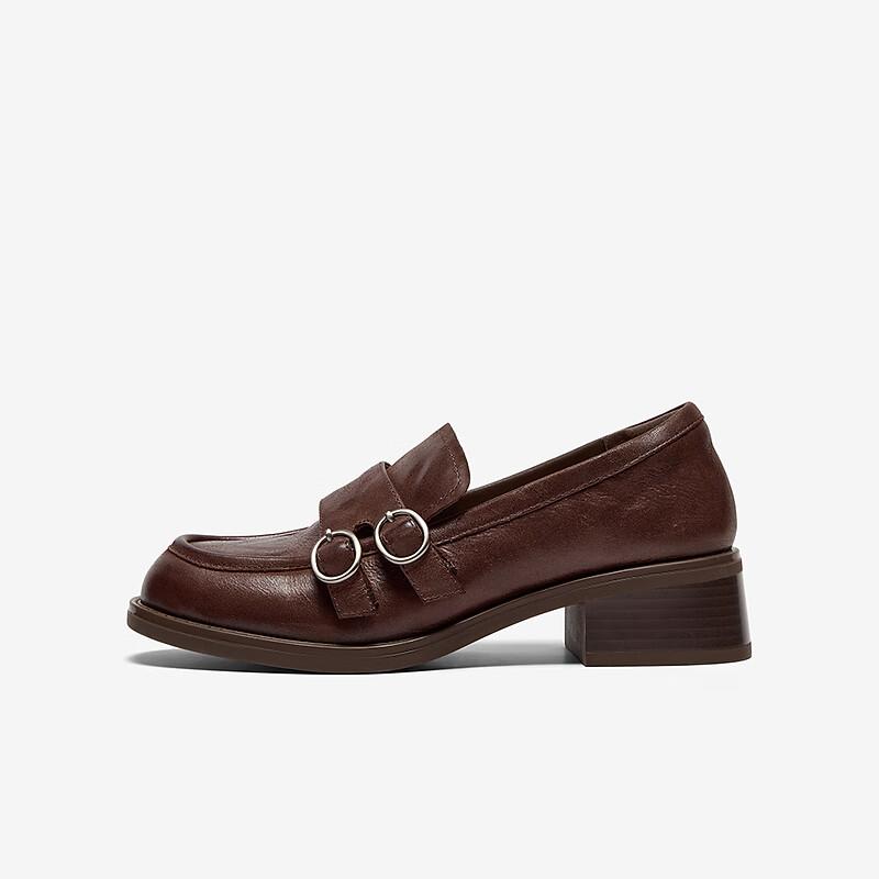Bata Le Women's Loafers Cowhide Commuter Chunky Heel Shoes