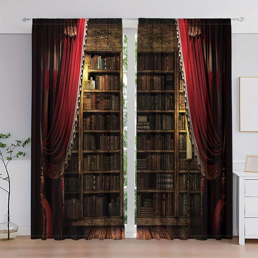 Set Of 2 Red Curtain Night Gothic Castle Digital Printed Curtains Polyester Material Suitable Living Room Kitc For Sitting Made With Rod Pocket