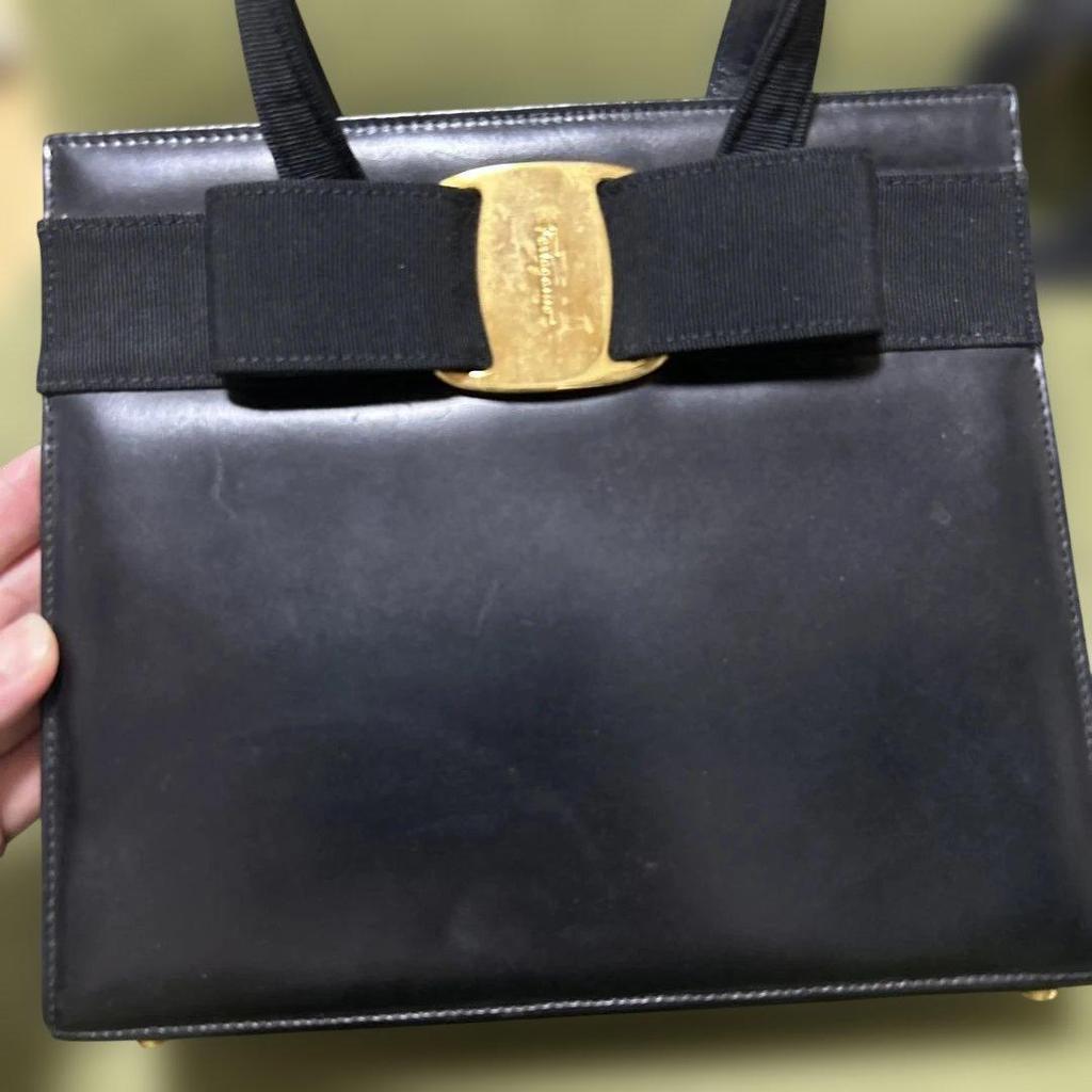 Used Handbag Shoulder Ferragamo Vara Ribbon Genuine Leather