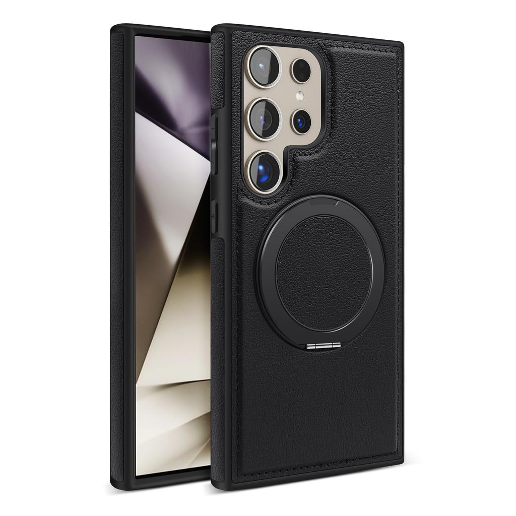 Чехол-подставка из кожи Business с вращающимся кронштейном для Samsung S22 S23 S24 S25 Plus Ultra S24 FE с магнитным кольцом и держателем