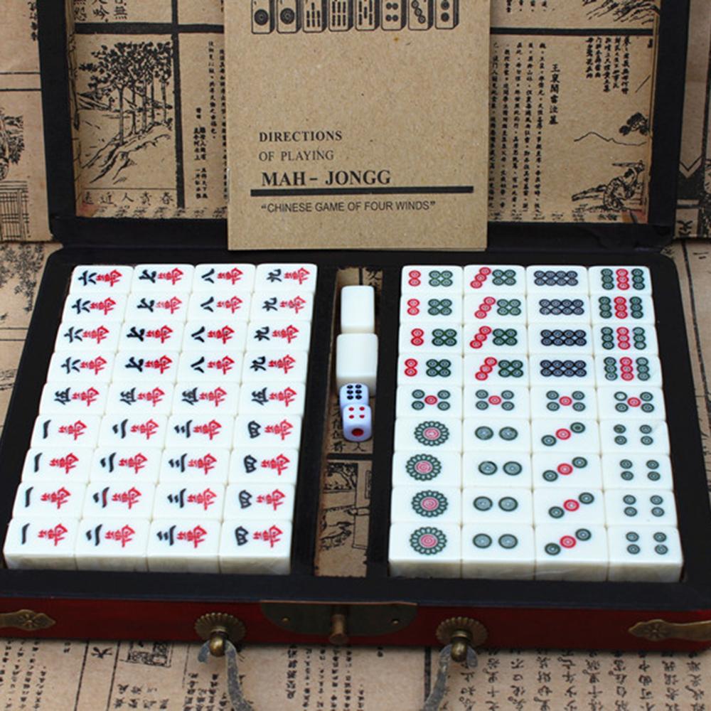 Chinese Numbered Mahjong Set 144 Tiles Mah-Jong Set Portable Chinese Toy With Box Fiber Board Mahjong Board Game For Fun Camping