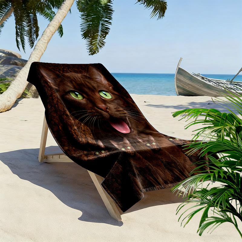 Abysinnia Cat Print Beach Towel, Large Soft Quick Dry Towel for Beach Camping Swimming