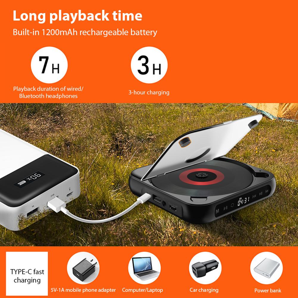 Портативный CD-плеер с 5 режимами воспроизведения, сенсорным экраном, наушниками, защитой от пропуска и ударов, мини музыкальный CD-плеер Walkman для студента, друга