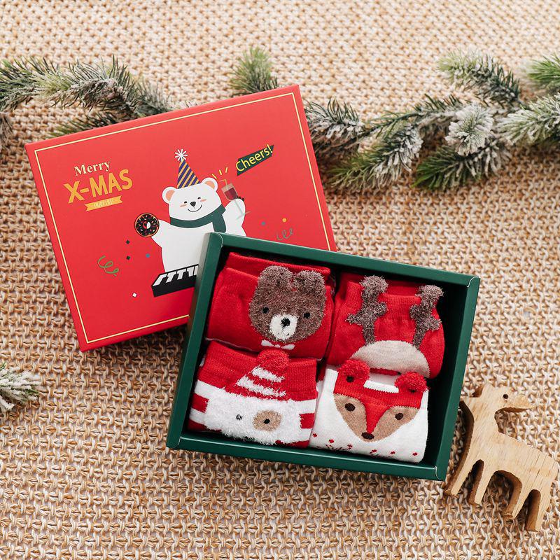 4-Pair Gift Box: Women's Cartoon Animal Mid-Calf Socks - Perfect for Autumn, Winter, Christmas, and New Year