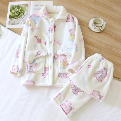 Пижамные комплекты Sweet Bear Thicken Coral Velvet, женские, зимние, фланелевые, сохраняющие тепло, домашняя одежда с длинными рукавами