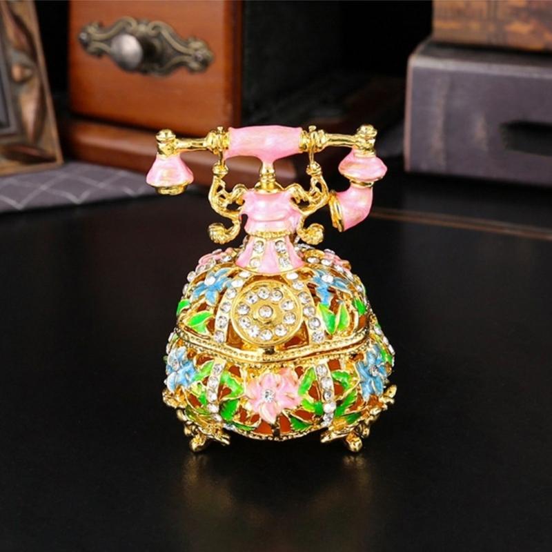 Изысканная металлическая шкатулка в форме телефона, футляр для ювелирных изделий, маленькая коробка для хранения аксессуаров для демонстрации изящных украшений