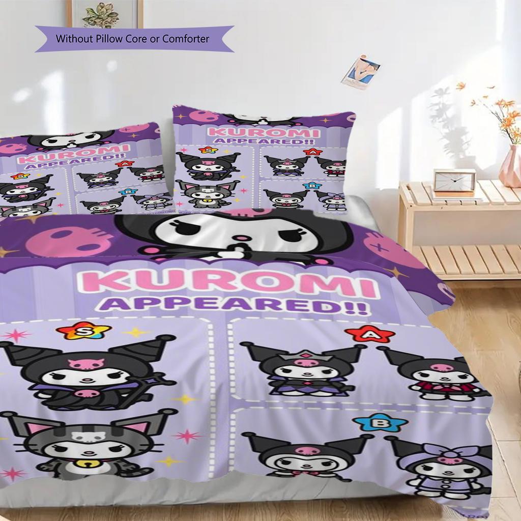 Kuromi Appears Cute Set Threepiece Set 1 Duvet Cover 2 Pillowcase Without Core Soft And Comfortable Duvet Cover And Pillowcase