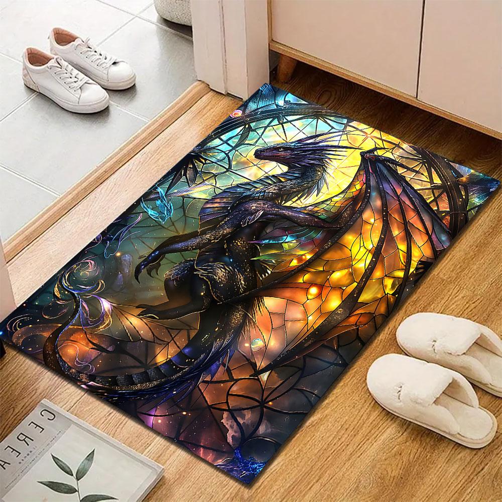"Stained Glass Dragon Fantasy Art" Patterned carpet, suitable as a non slip play mat for the living room and bedroom sofa