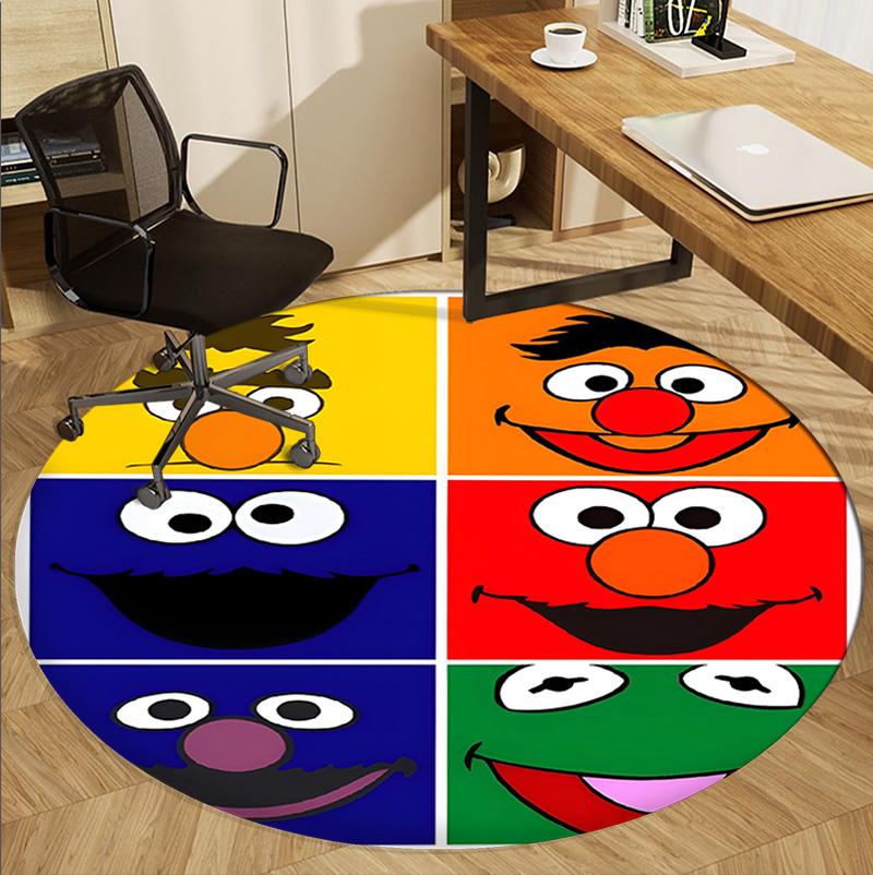 Sesame Street Pattern Round Rug, Indoor/Outdoor Mat, for Picnic, Gameroom, Bedroom, Office, Living Room, Home Decor Carpet, Birthday Gift
