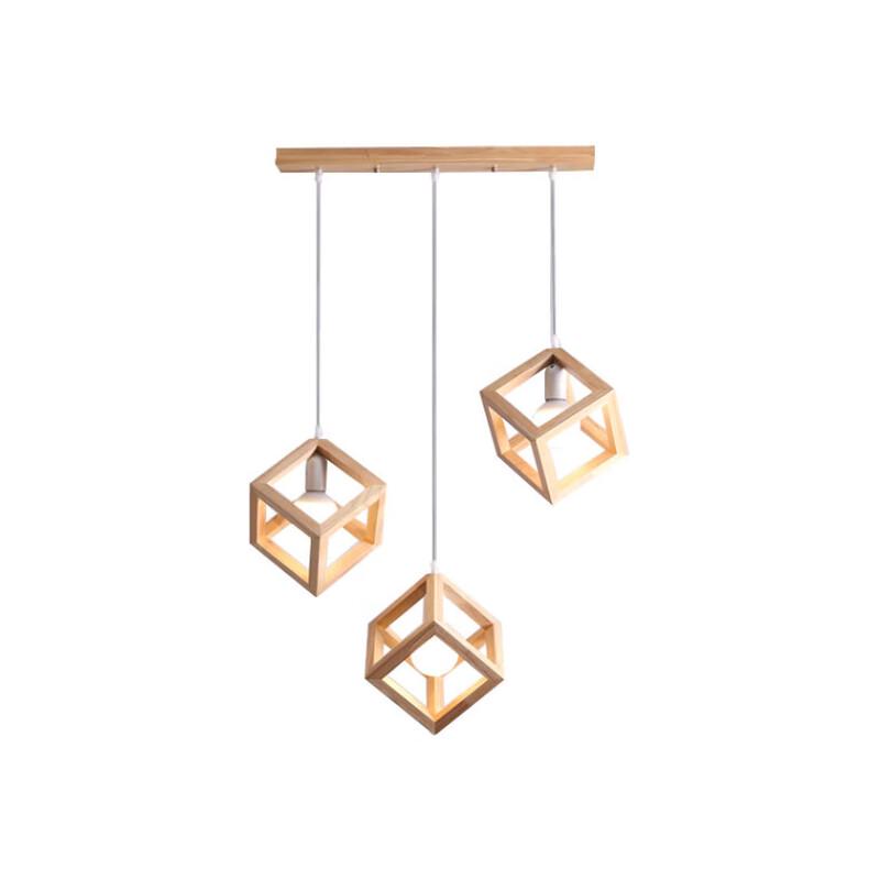 Lishin Modern Solid Wood 3-Head Rectangular Pendant Light