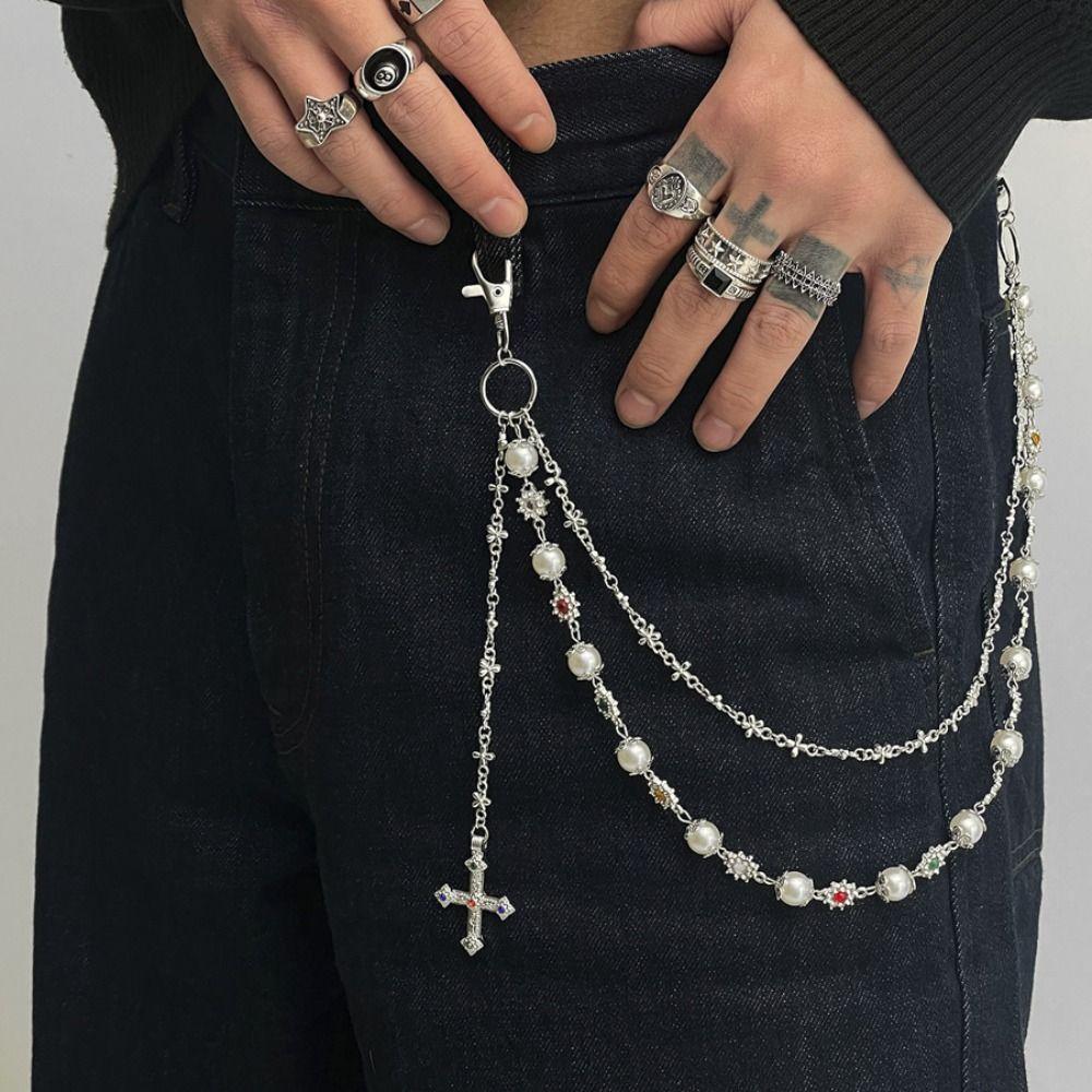 Zinc Zinc Zinc Alloy Pearl Waist Chain Tassel Tassel Jeans Chain Personality Punk Belt Chain Steet