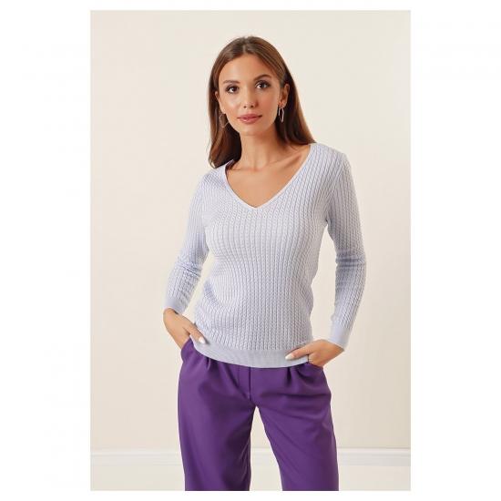 AQE FASHION V-образным вырезом тонкий вязаный свитер с подробным описанием, женский модный осенне-зимний свитер