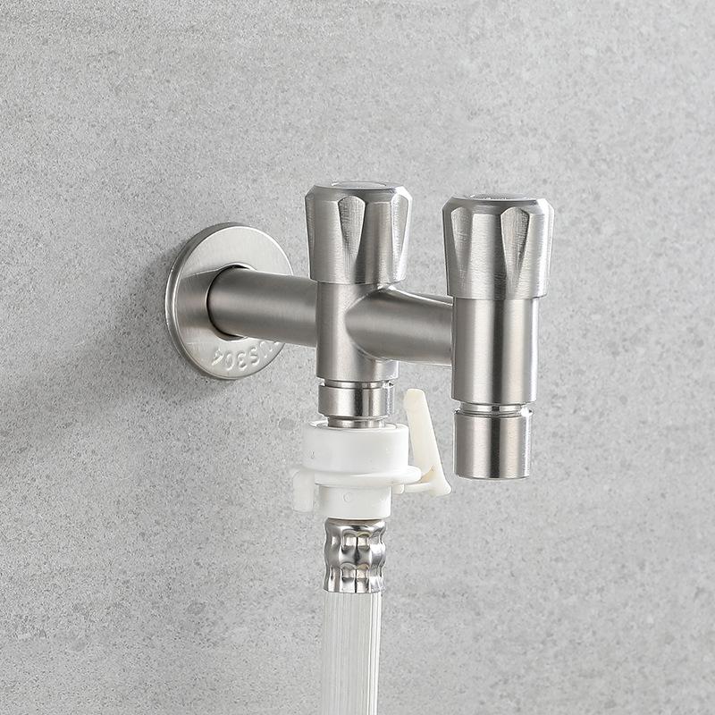 304 Stainless Steel Washing Machine Faucet Double Water Outlet Mop Pool Tap Balcony Outdoor Faucet Bidet Faucets Nickel