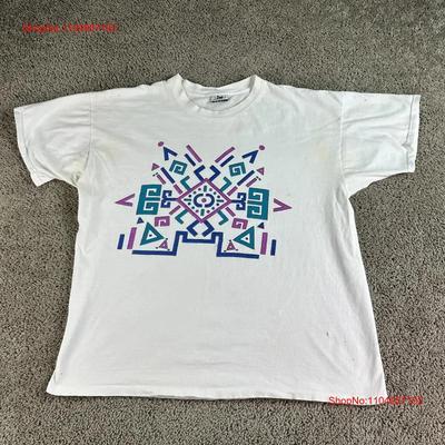 ВИНТАЖНАЯ футболка 90-х Body Wrappers Мужская Extra Large Белая С tribal-геометрическим принтом винтажная стираная дизайнерская одежда Стильная