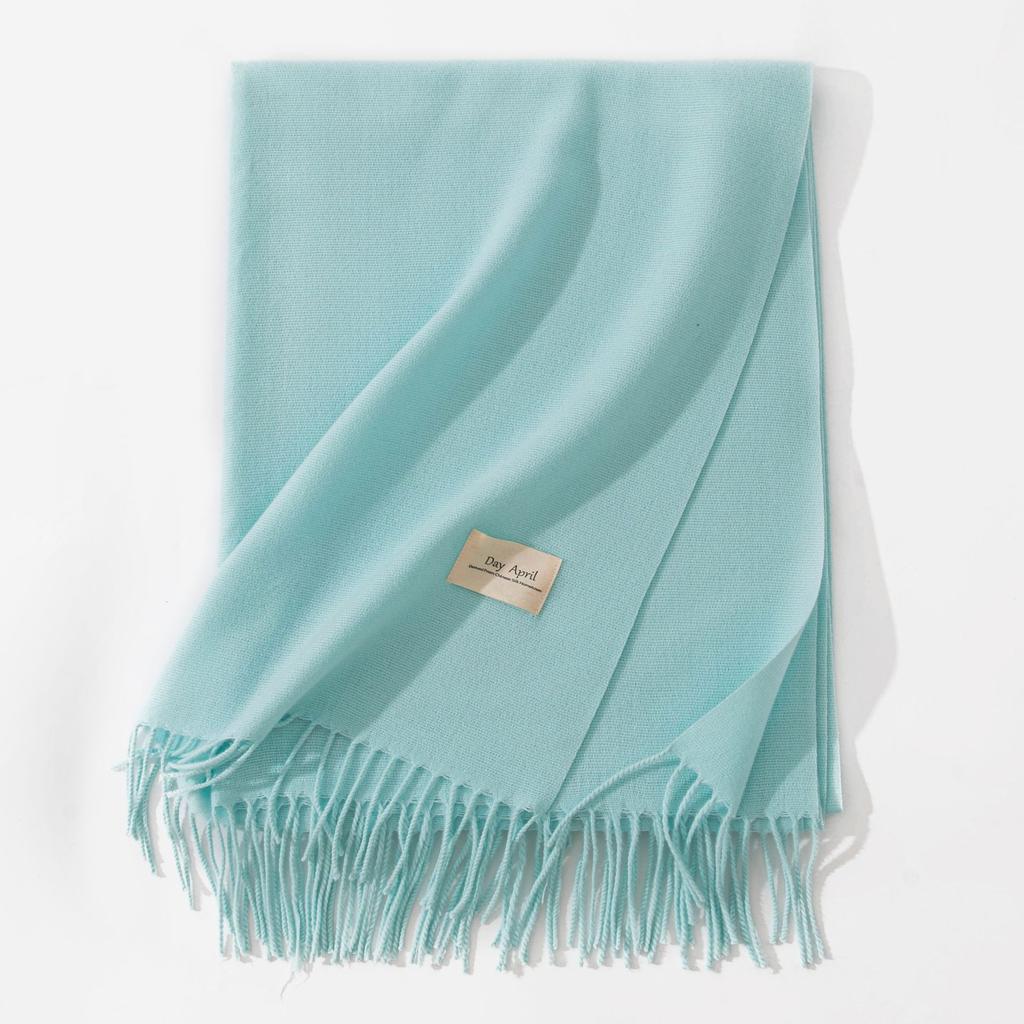 Blue Green Scarf for Girls with A Sense of Atmosphere In Winter Versatile Solid Color Long Scarf Imitation Cashmere Tassel Shawl Scarf Cold Color