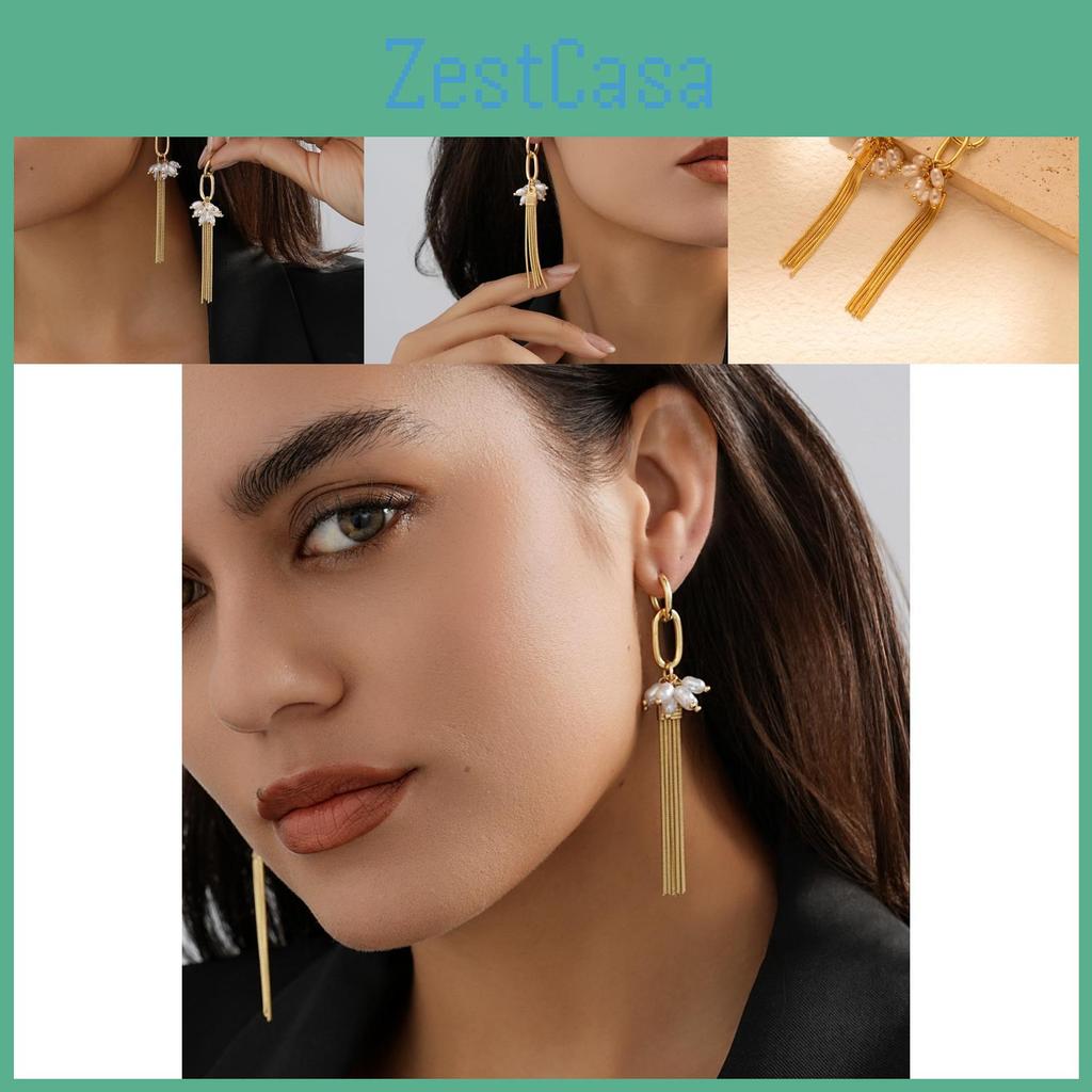 Современные геометрические серьги с кисточками для женщин, простой дизайн с жемчугом и золотом