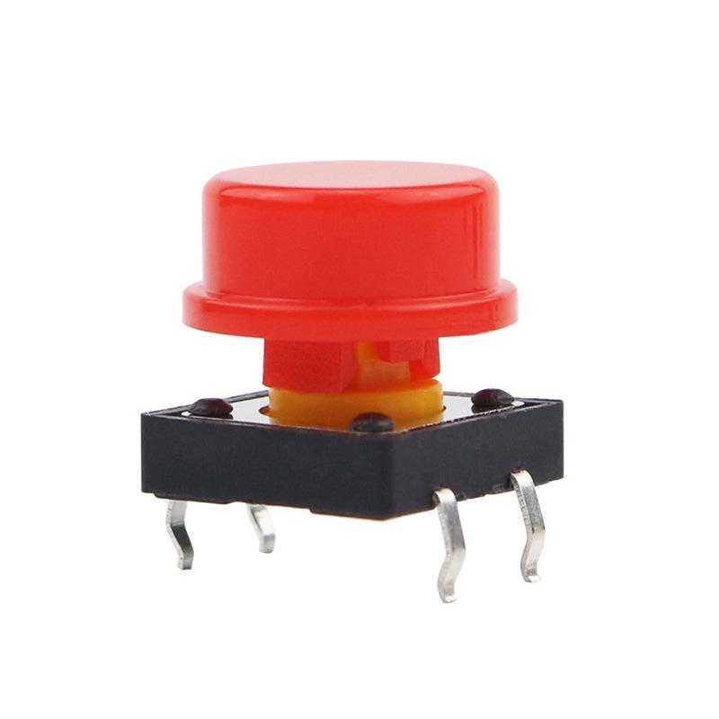 12x2x7.3mm Four-Pin Tactile Switch Button with Round Cap, Available in Six Colors