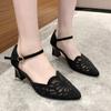 Ladies Fashion Sweet Office High Heels Ladies Casual Flocking Black Office Shoes Women Shoes Large Size
