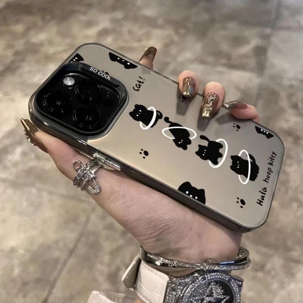 Серебристо-черный чехол для телефона с котенком для iPhone 12 Pro Max/16/17, Нишевый дизайн