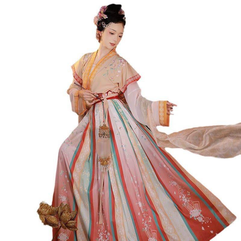 Hanfu женское новое китайское стильное супер фея элегантное женское плиссированное платье длиной до талии в стиле Тан старинное весенне-осеннее платье