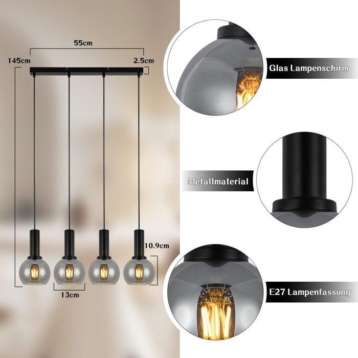Suspension table à manger - NETTLIFE - 4-flammes - Verre - Métal - E27 55x145 cm