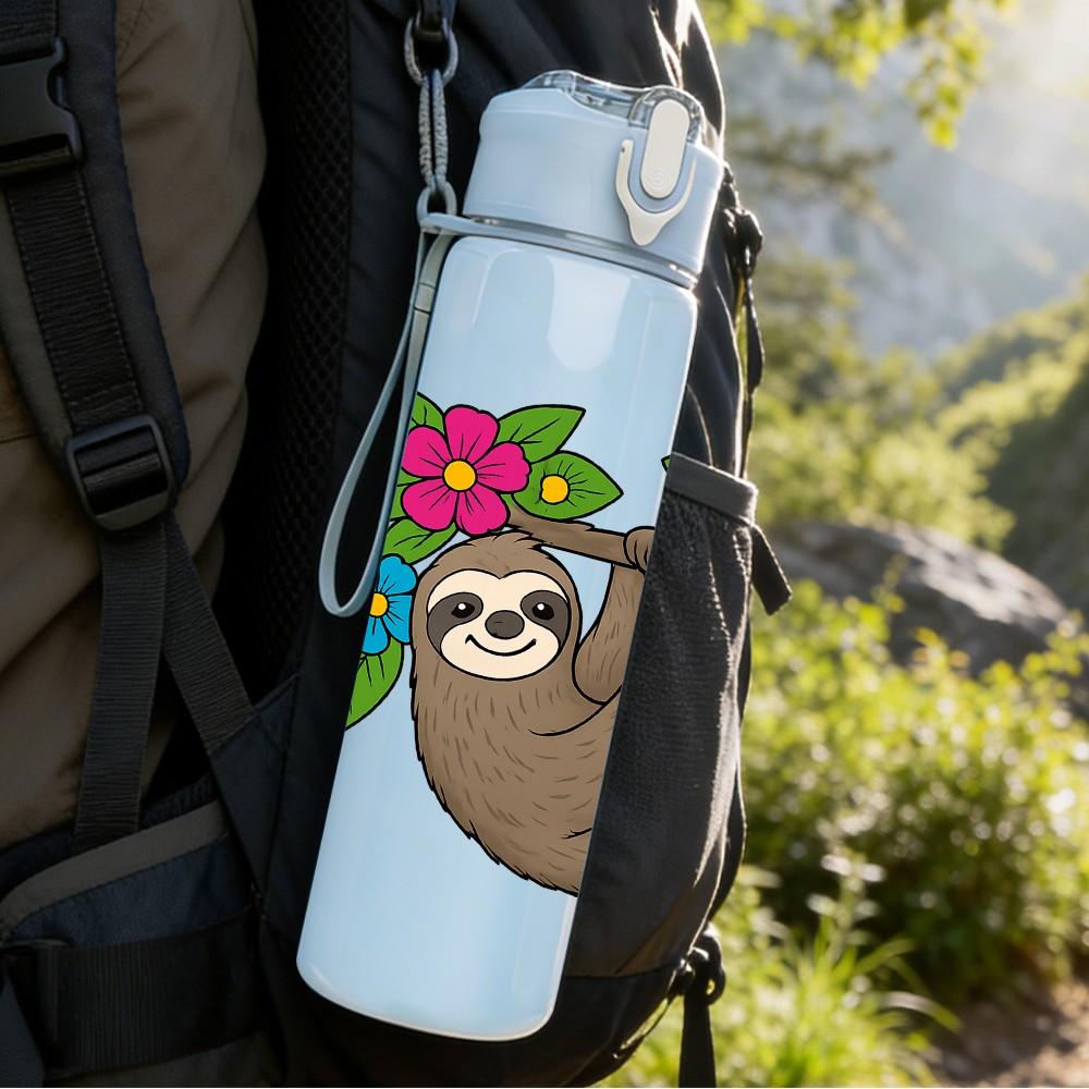 1PC Flower Sloth Hanging Branch 750ml Color Plastic Sports Water Bottle Leakproof Flip Straw Lid Suitable for Sports Office Home Use