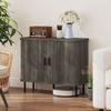 Mid-Century Modern Sideboard Storage Cabinet with Slatted Tambour Sliding Doors, Kitchen Cabinet with Steel Legs, Grey