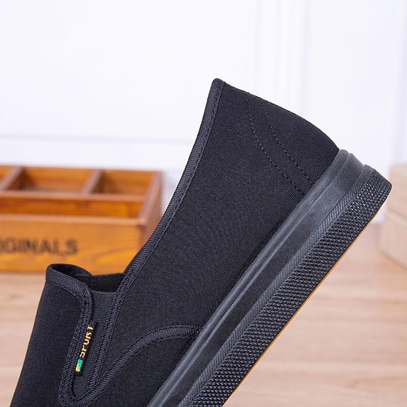 Модная мужская парусиновая обувь, нескользящая износостойкая обувь с сухожильной подошвой, удобная черная рабочая обувь без шнуровки