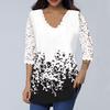 Women's Lace 3/4 Sleeve V Neck T Shirt Ladies Floral Blouse Tunic Tops Plus Size