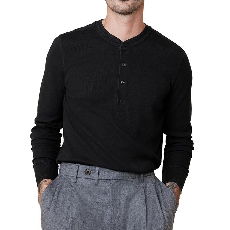 Men's Waffle Knit Long Sleeve Henley Shirt 4 Button Placket Crew Neck Thermal Casual Top