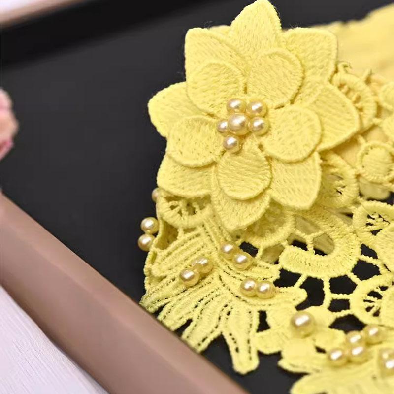 Lace Black White Fake Collar Tie Beading Detachable Collar Shirt False Collar Woman Blouse Top Dickey Detachable Lapel Necklace