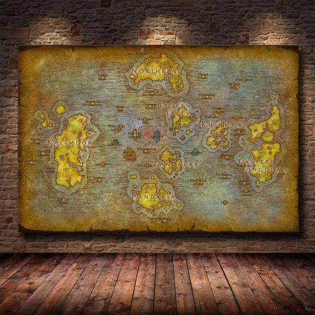 Игровая карта World of Warcraft Картина на холсте Настенное искусство Постеры Печать Картины для гостиной Спальня Игровая комната Домашний декор Без рамки