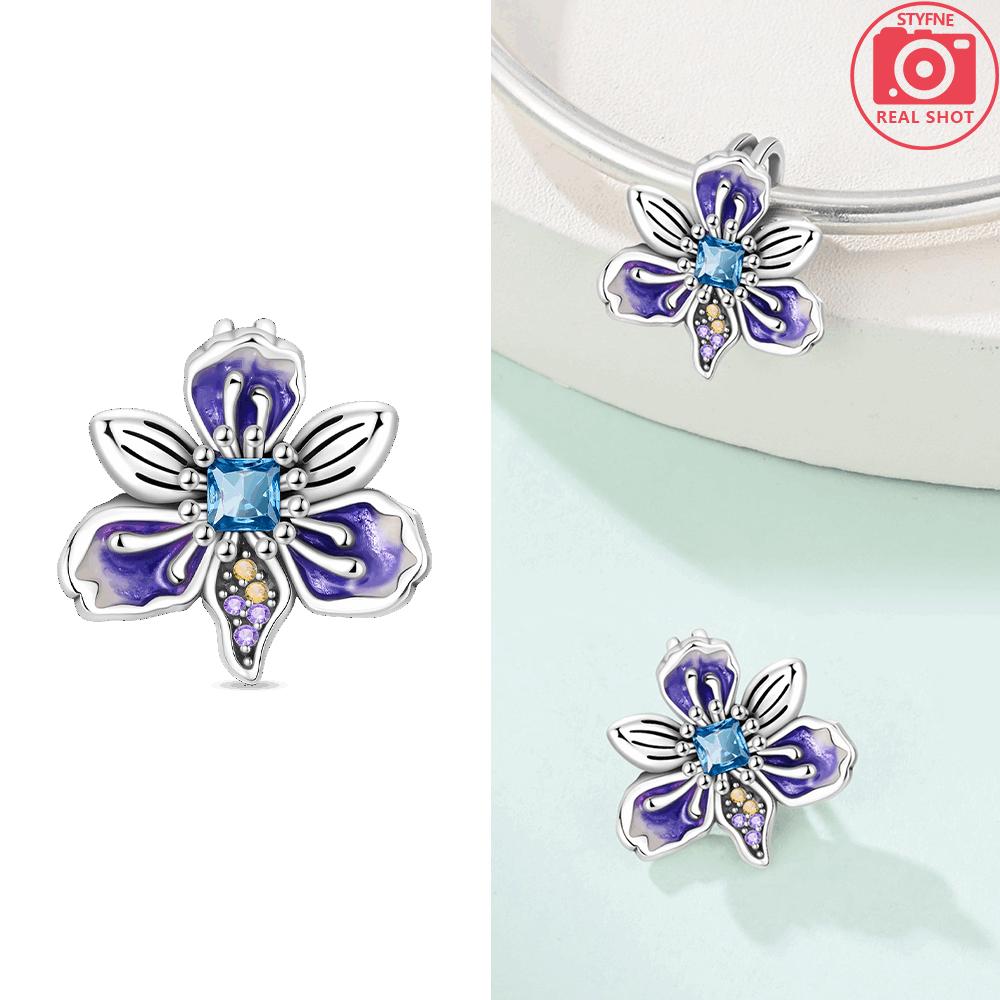 Подвески Женские Оригинальные Медные Бусины Фиолетовый Цветок Колокольчик Кошка Звезды Луны Подходят для Браслета Женский Подарок Ювелирный Аксессуар Набор