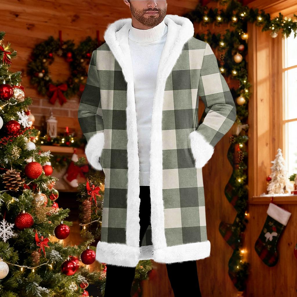 Мужской кардиган с капюшоном, длинное пальто для сохранения тепла