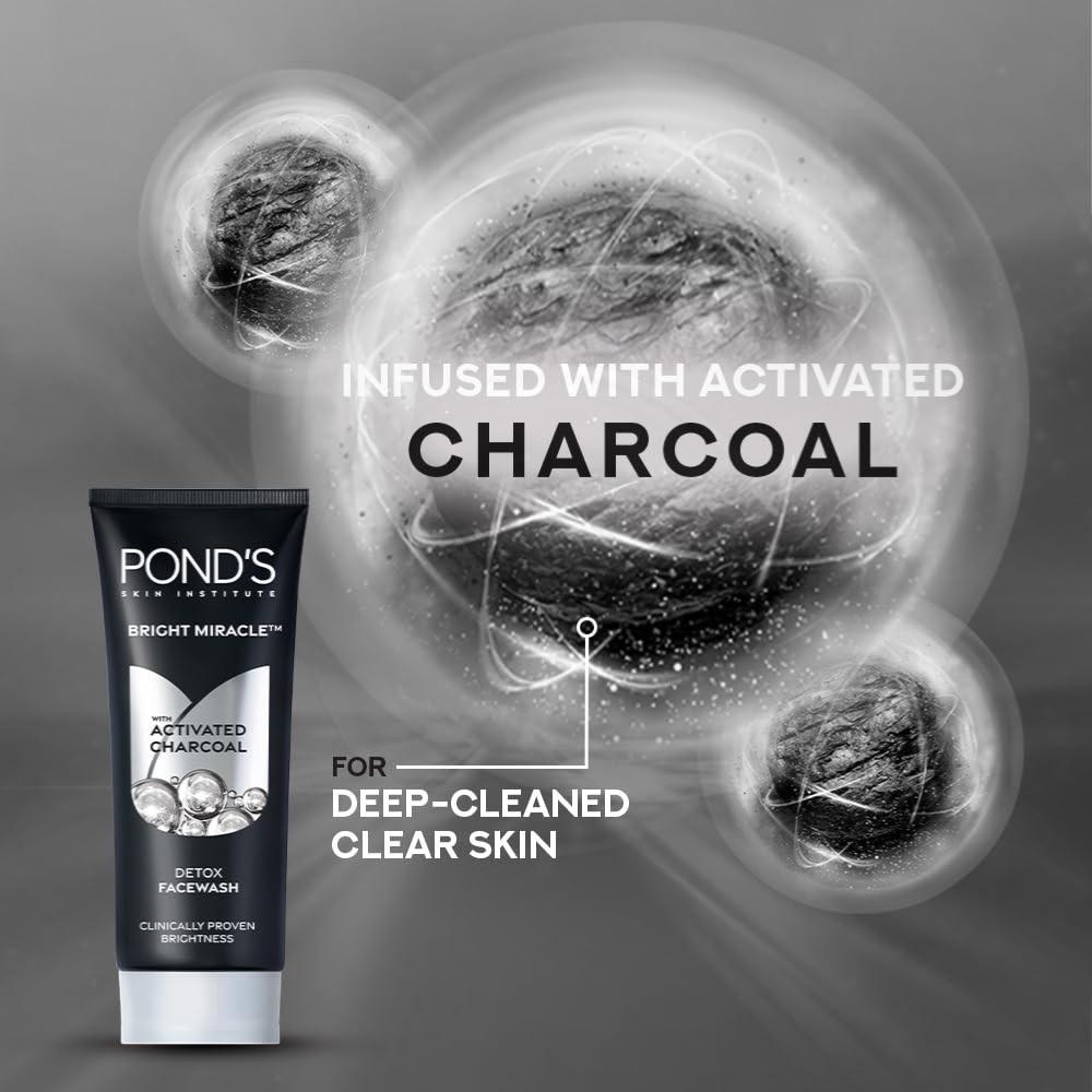 Pond's Bright Miracle Detox Гель для умывания с активированным углем – Глубокое очищение для сияющей кожи, Защита от загрязнений, 200