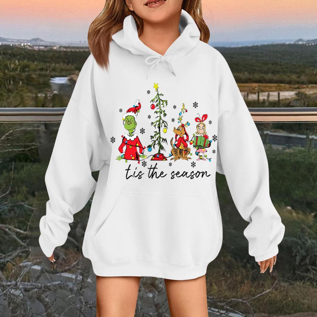 Children's Fashionable Casual Long-sleeved Loose Christmas Print Pullover Hooded Sweatshirt