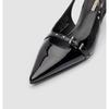 Fashion New Black Luxury Temperament Black Pumps Pointy Kitten with Fine Heel One-line Buckle Buckle Female Pointed Toe Slingbacks
