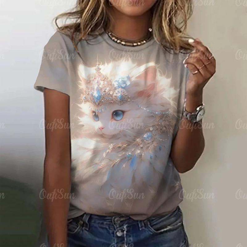 Летние женские футболки с рисунком из мультфильмов, повседневные футболки с короткими рукавами и 3D-драконом для женщин, одежда, свободный уличный топ