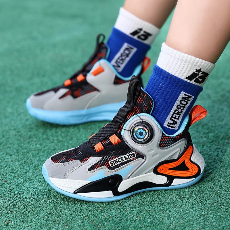 Children‘s Breathable Mesh Basketball Shoes Boys Girls Non-slip Basketball Trainers Outdoor Lace-up Jogging Sneakers Gym Shoes