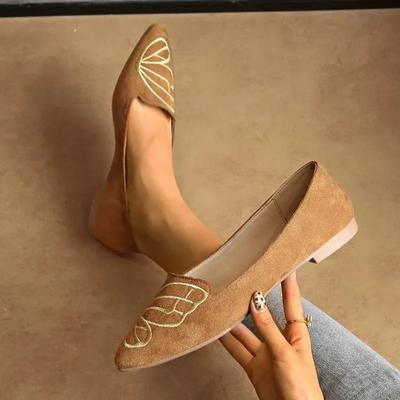 Распродажа Женская обувь Неглубокая мода Вышивка Повседневные балетки Сексуальные остроносые туфли на низком каблуке Zapatos Flat Shoes