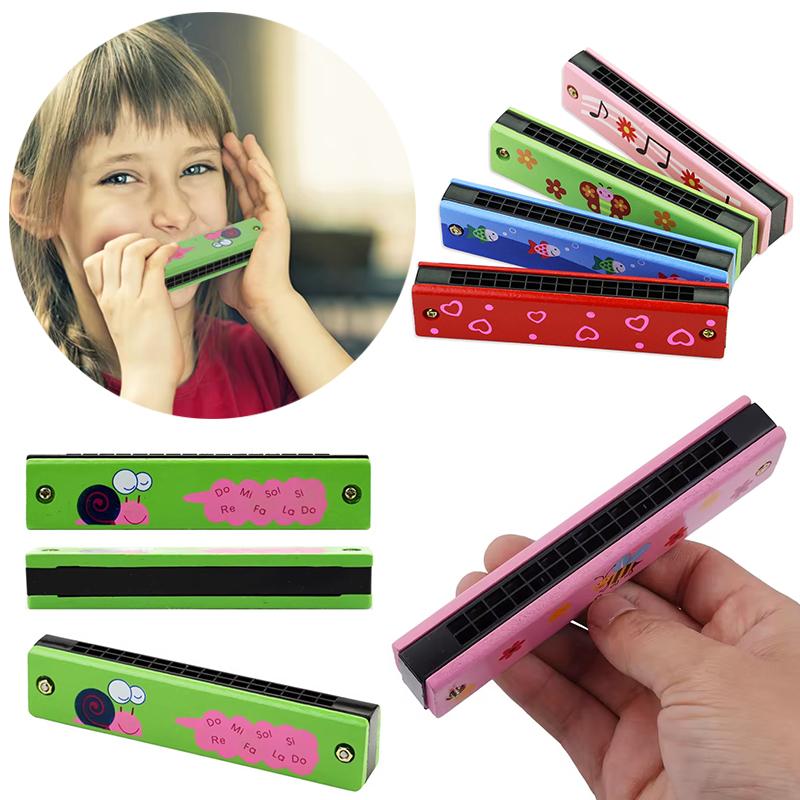 1PC Multicolored Mouth Organ Cute Cartoon Wooden Harmonica 16-Hole Musical Instruments Beginners Suitable Woodwind Harmonica ZYF