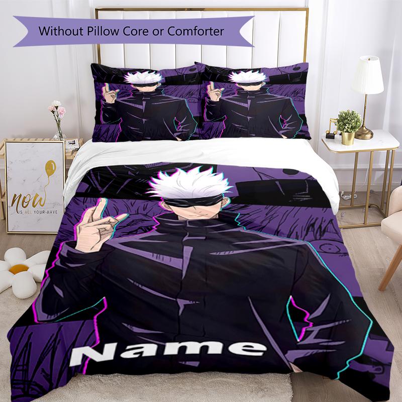 3pcs Custom Name Jujutsu Kaisen Bedding Set Duvet Cover Closure Includes 1 Duvet Cover & 2 Pillowcases, Soft and Comfortable for All Seasons.