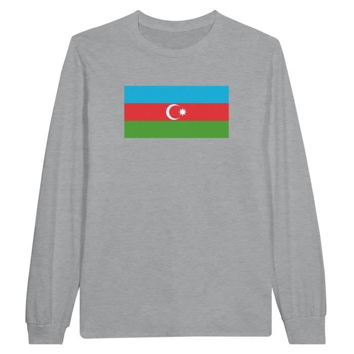 T-shirt - Drapeau de l'Azerbaïdjan - Gris - 100% coton - Manches longues - Coupe classique