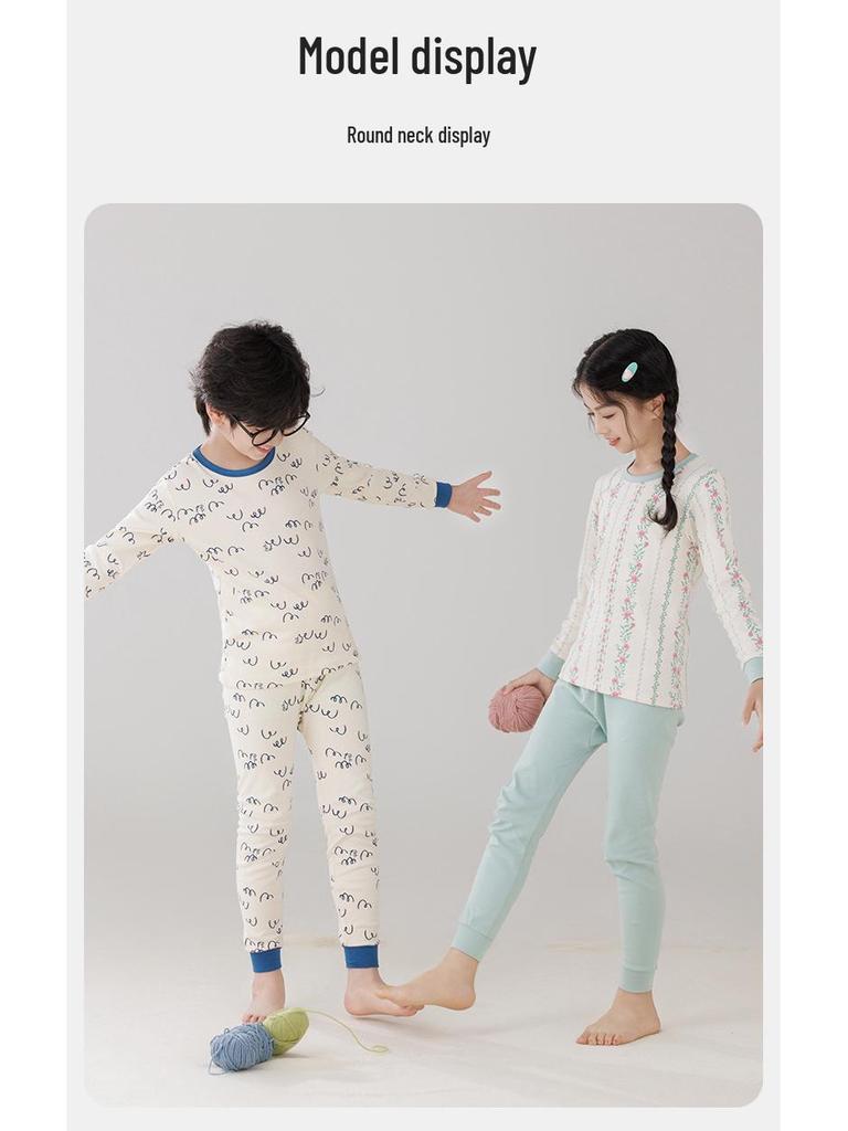 Детская теплая хлопковая пижама: Водолазки и брюки для мальчиков и девочек