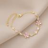 Elegant Womens Geometric Floral Zircon Bracelet Gold Plated Copper Adjustable Fashion Jewelry Daily Wear