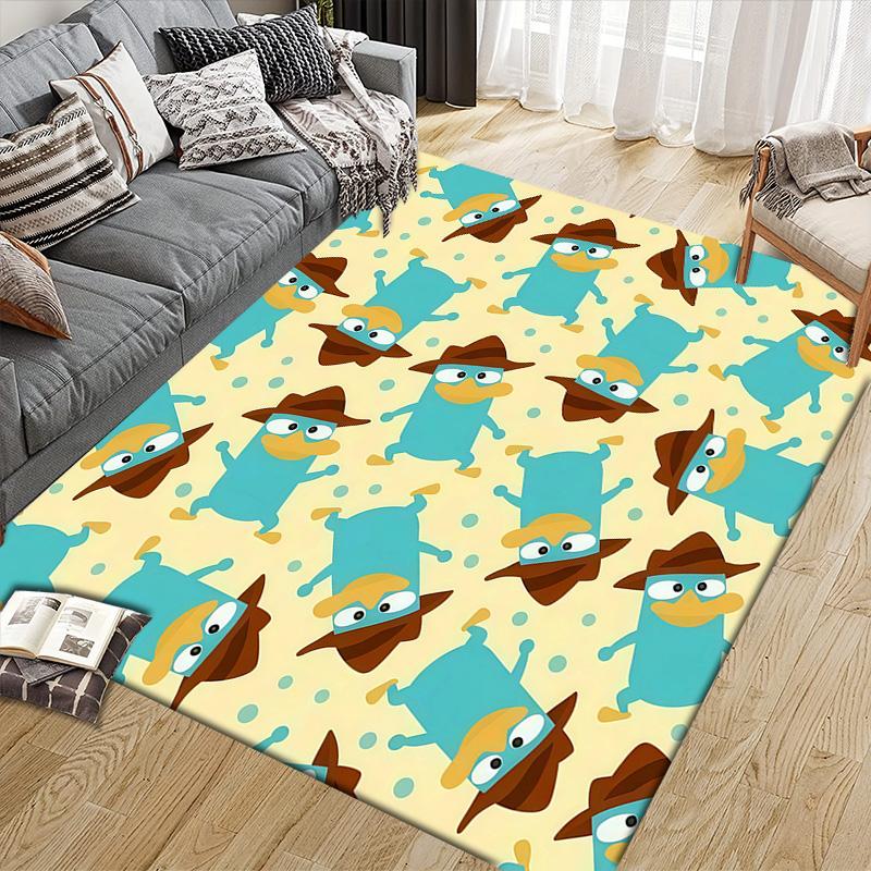 Phineas and Ferb2 Flannel Pattern Square Carpet,Area Rug,Carpet Rug for Living Room Bedroom Sofa Playroom Decor,Non-slip Floor Mat