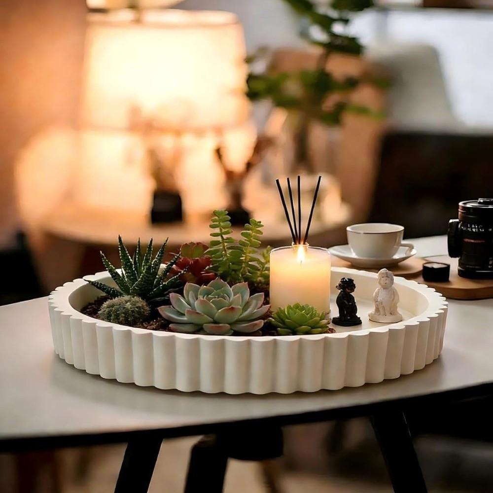 Wavy Edge Modern Decorative Tray Round Shape Multifunctional Tray New Storage Tray Coffee Table