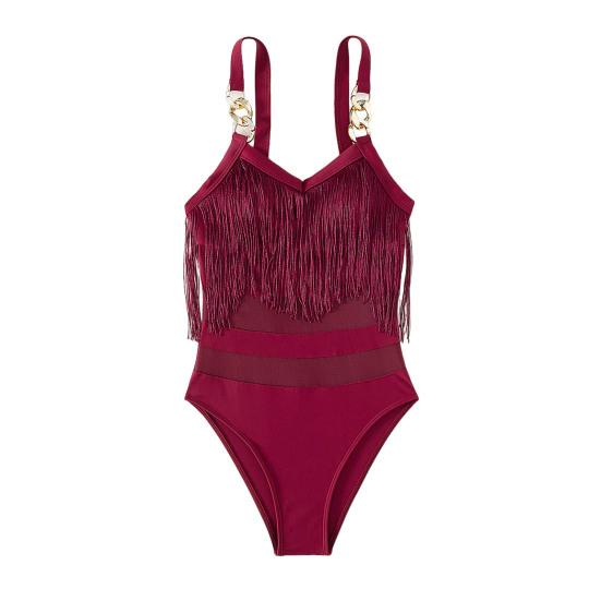 Женский сексуальный монокини слинг без рукавов с кисточками и декором купальник с сеткой, с открытой спиной, цельный бикини
