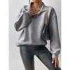 Waffle Grid Quarter Zip Pullover Sweatshirt, Casual Long Sleeve Lapel Sweatshirt for Fall & Winter, Women's Clothing