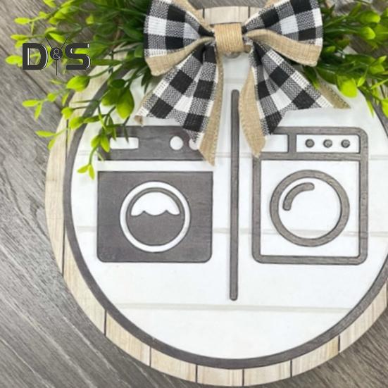 Деревянный гендерный тег туалетная прачечная знак с бантом деревенский подвесной знак с искусственными зелеными листьями для ванной комнаты прачечная декор